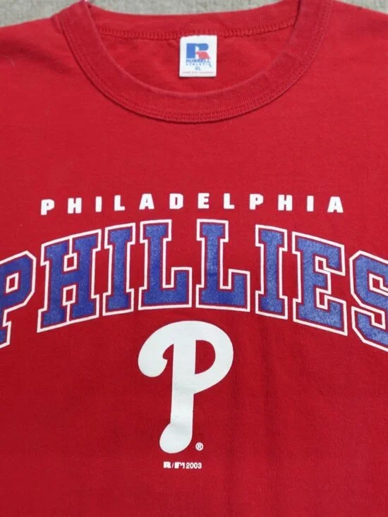 Vintage Phillies Shirt XL Red Russell Athletic 2003 Philadelphia - Picture 2 of 7
